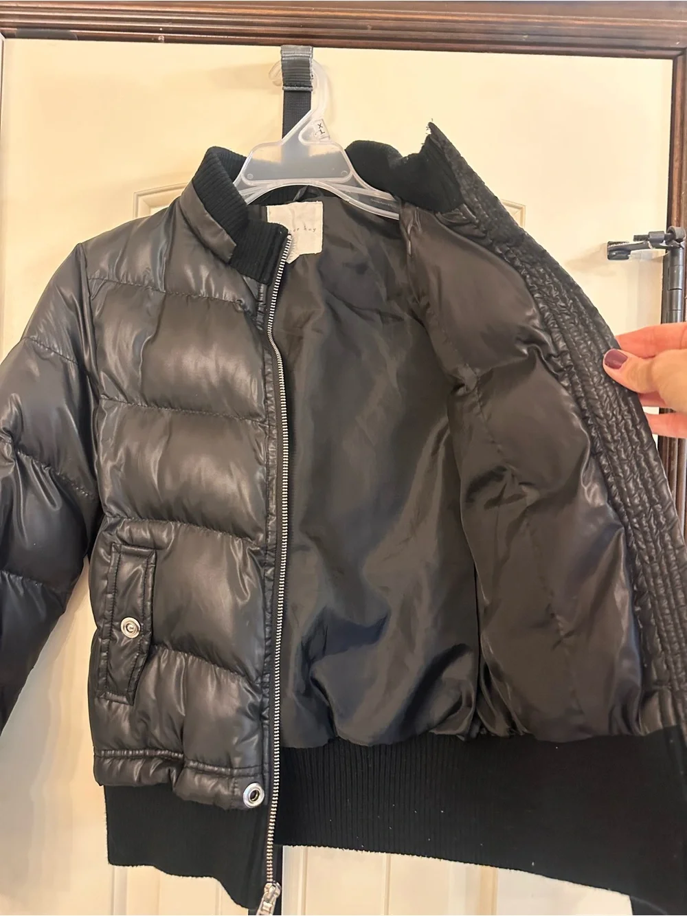 Copper Key Black Shiny Quilted Puffer Jacket